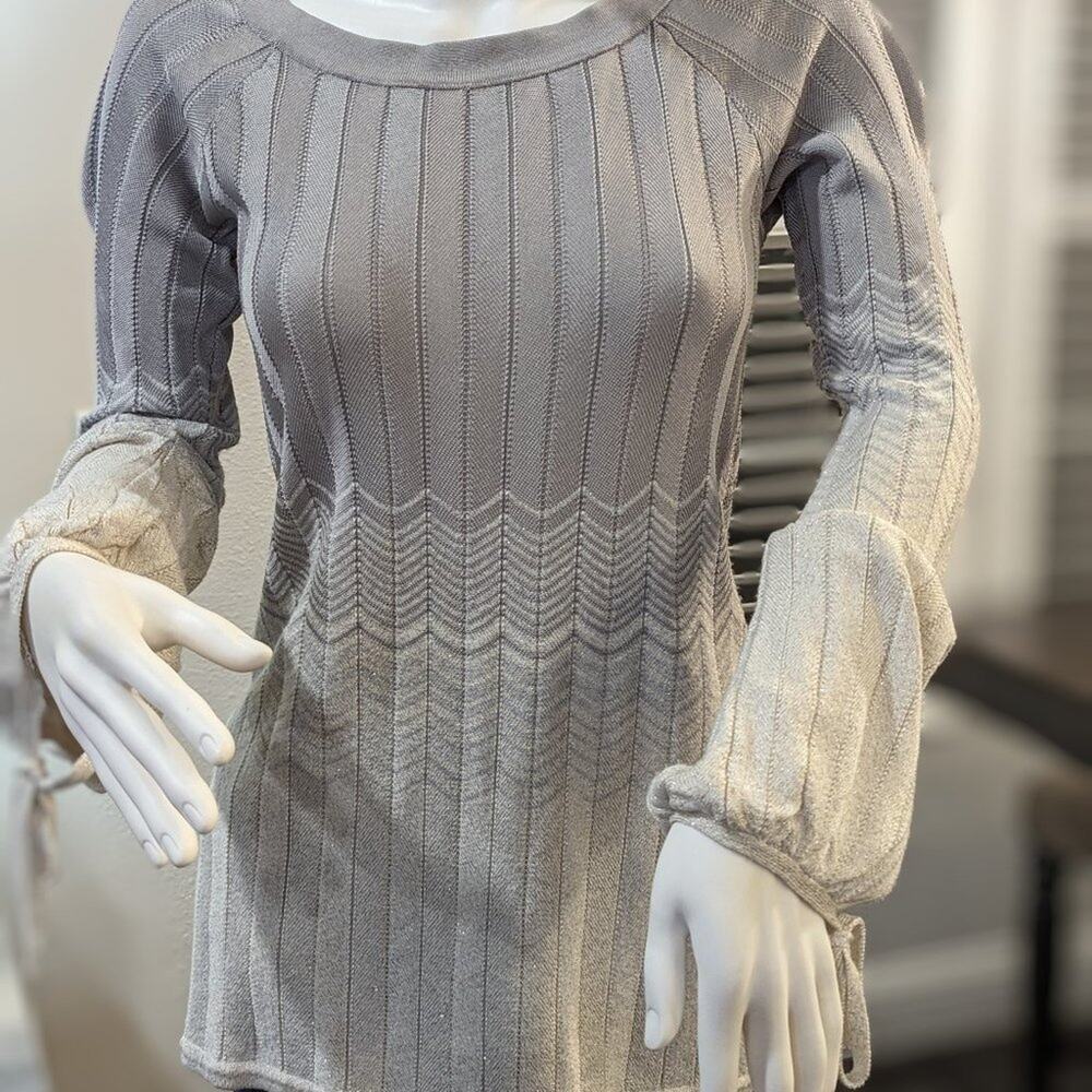 #246  WHBM Sweater - Grey & Cream Shimmer Sweater with Sleeve Ties